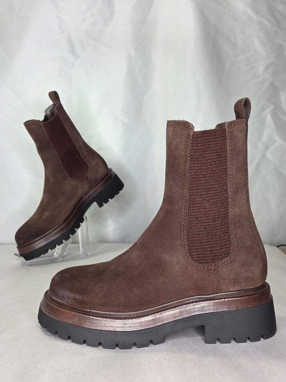 Steve Madden Brown Suede Chelsea Lug Sole Ankle Boots